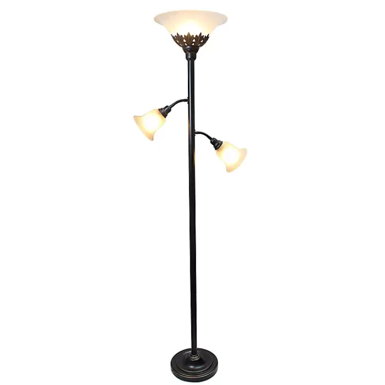 Floor Lamps-Kirklands Home Bronze and White 3-Scallop Glass Floor Lamp Brown