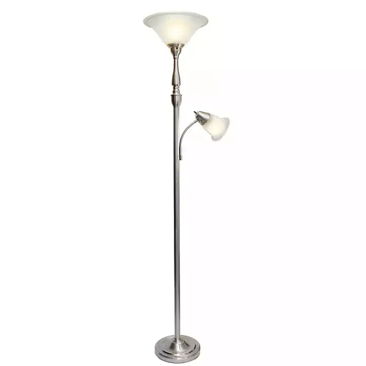 Floor Lamps-Kirklands Home Brushed Nickel Base Marble Glass Shade Floor Lamp Gray