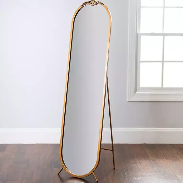 Full Length & Floor Mirrors-Kirklands Home Ornate XL Leaner Mirror Gold