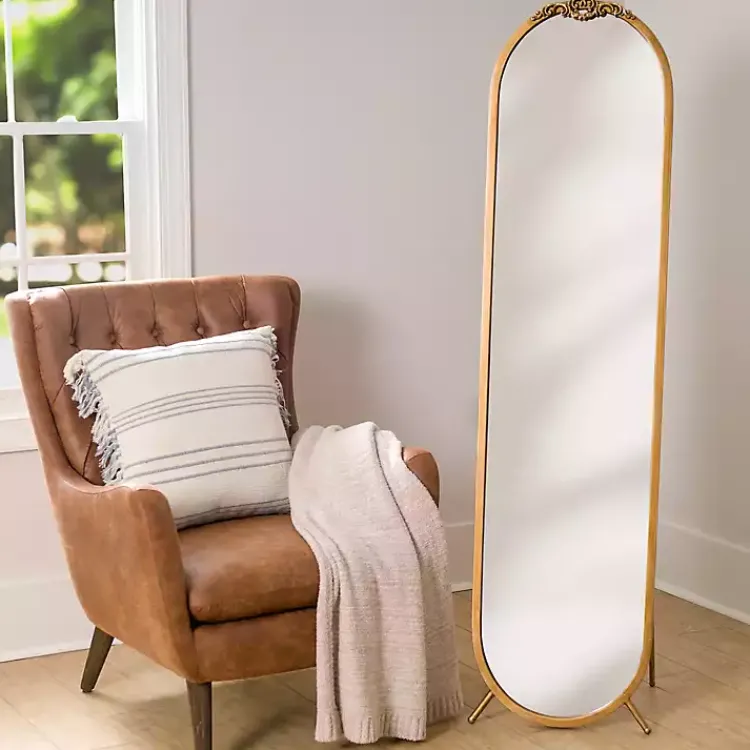 Full Length & Floor Mirrors-Kirklands Home Ornate XL Leaner Mirror Gold