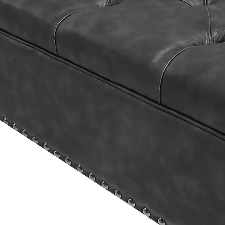 Benches & Ottomans-Kirklands Home Charocal Button Tufted Leather Ottoman Gray