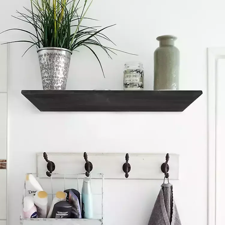 Shelves-Kirklands Home Black Wedge Wood Small Floating Shelf