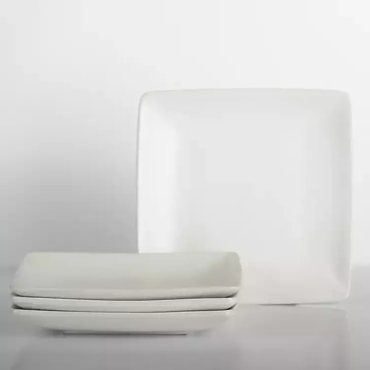 Dinnerware-Kirklands Home Ecru Square Simple Things Salad Plates, Set of 4 White