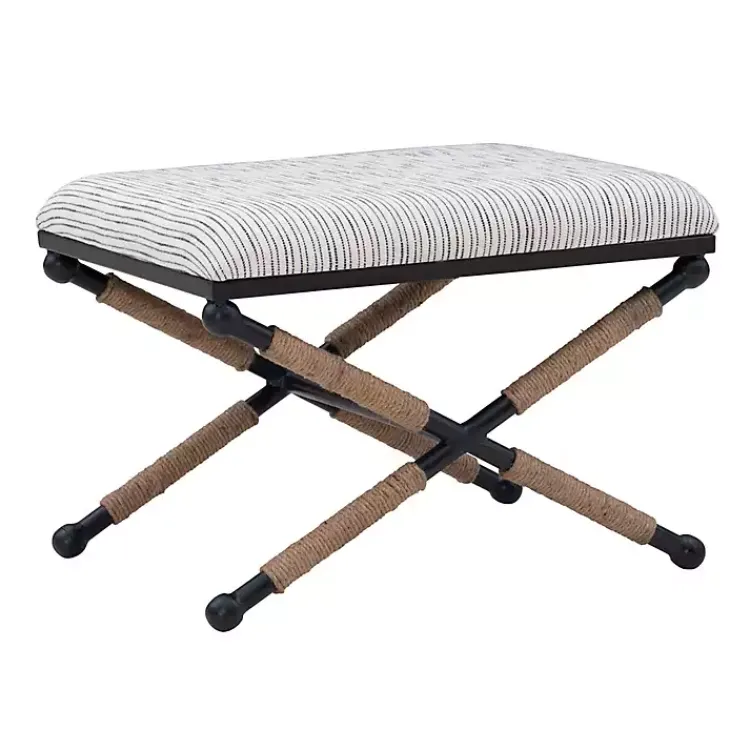 Benches & Ottomans-Kirklands Home Eclectic Black and White Striped X Frame Bench