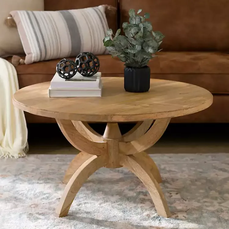 Coffee Tables-Kirklands Home Natural Wood Round Dori Coffee Table Tan