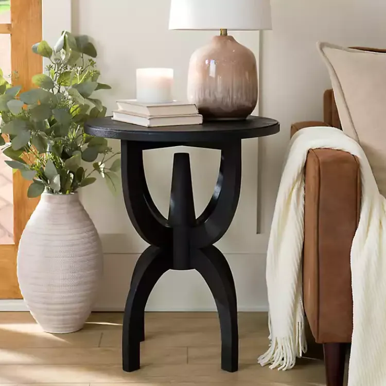 Accent & End Tables-Kirklands Home Wood Round Dori Side Table Black
