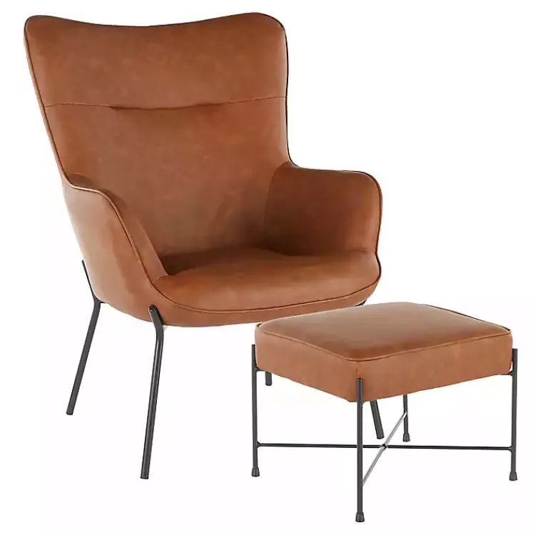 Accent Chairs-Kirklands Home Camel Faux Leather 2-pc. Chair and Ottoman Set Brown