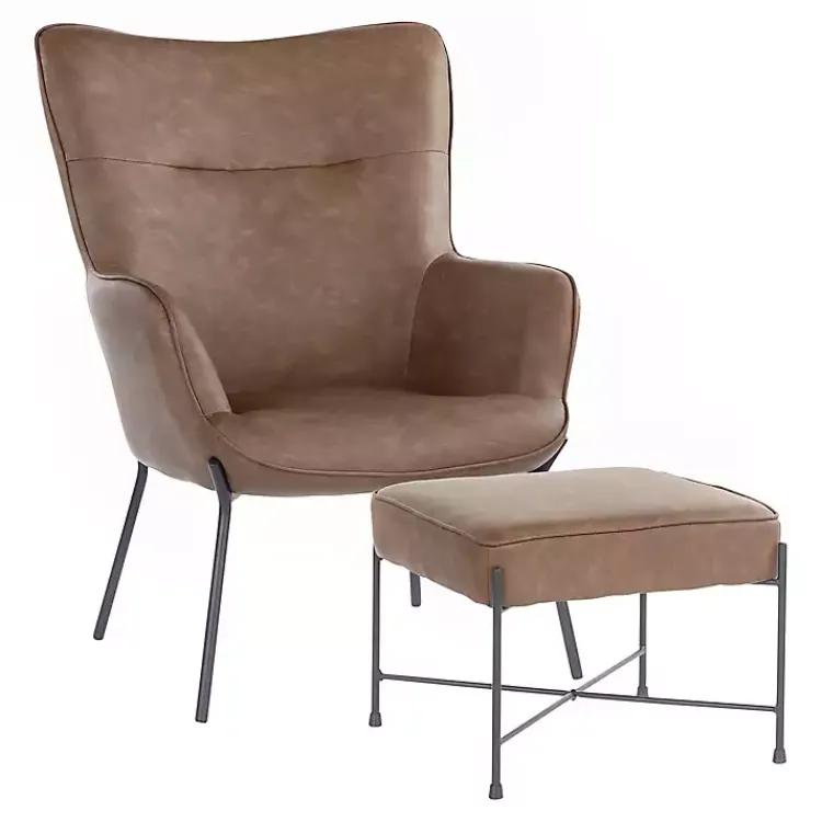 Accent Chairs-Kirklands Home Espresso Faux Leather 2-pc. Chair and Ottoman Set Brown