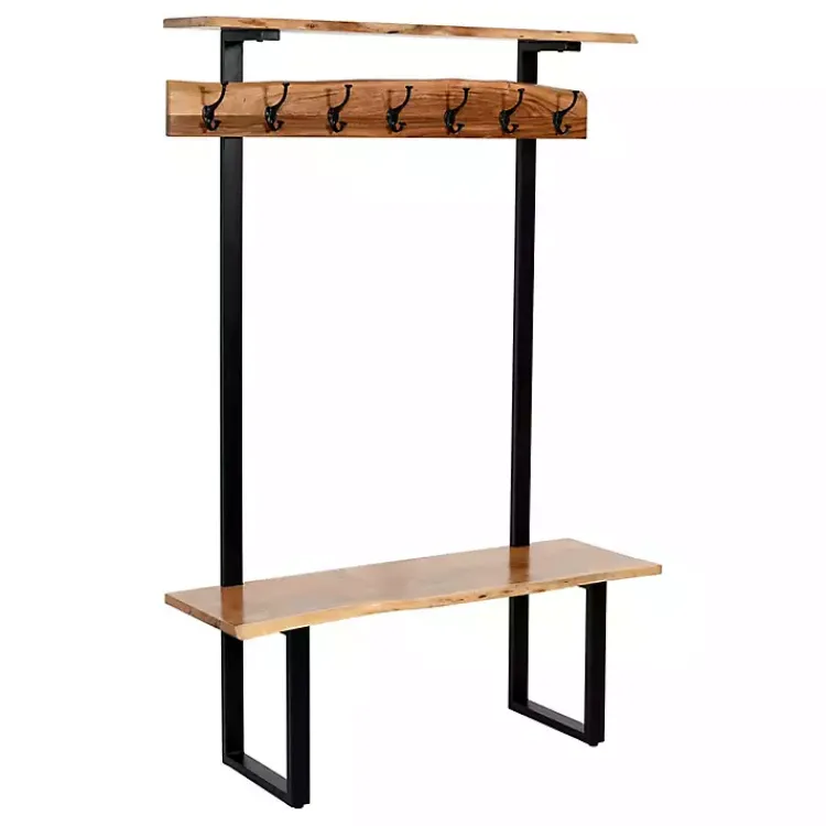 Entryway Furniture-Kirklands Home Acacia Wood Modern Storage Hooks Hall Tree