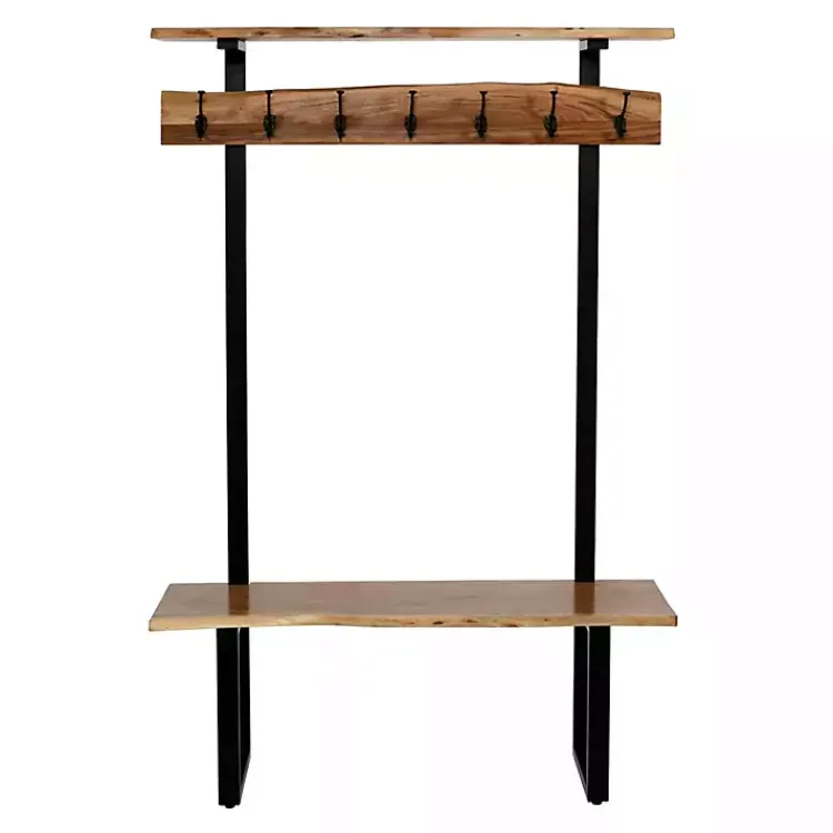 Entryway Furniture-Kirklands Home Acacia Wood Modern Storage Hooks Hall Tree