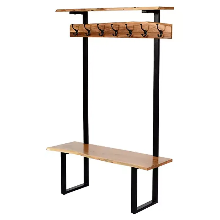 Entryway Furniture-Kirklands Home Acacia Wood Modern Storage Hooks Hall Tree