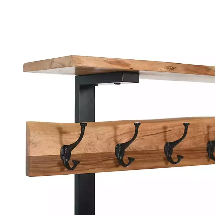 Entryway Furniture-Kirklands Home Acacia Wood Modern Storage Hooks Hall Tree