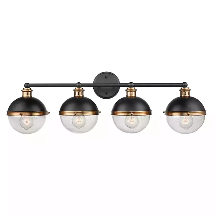 Flush Mount Lighting-Kirklands Home Black Metal and Glass 4-Globe Vanity Light