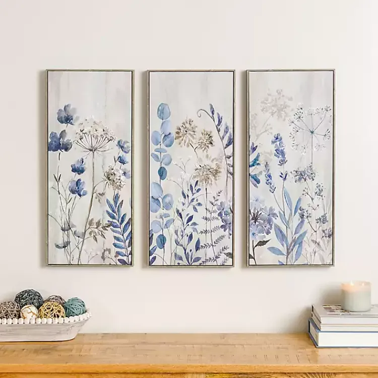Canvas Art-Kirklands Home Blue and Gray Floral Canvas Art Prints, Set of 3