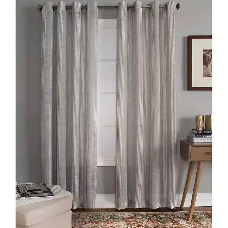 Curtains & Drapes-Kirklands Home Graphite Stripe Single Curtain Panel, 84 in.