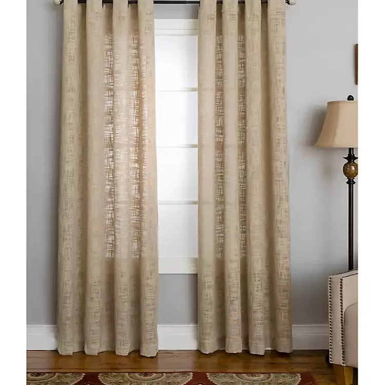 Curtains & Drapes-Kirklands Home Natural Woven Single Curtain Panel, 84 in. Tan
