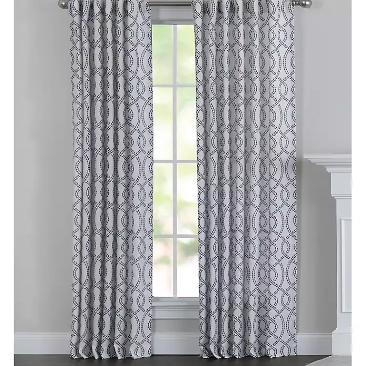Curtains & Drapes-Kirklands Home Navy Trellis Woven Single Curtain Panel, 84 in.