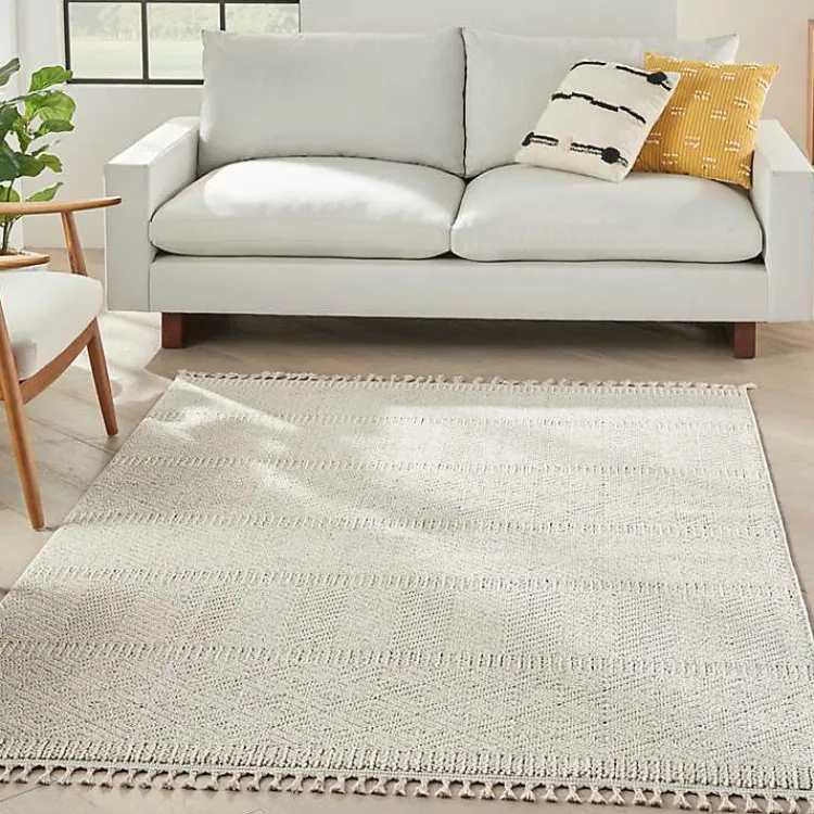 Area Rugs-Kirklands Home Chevron Diamond Tasseled Area Rug, 5x7 Ivory