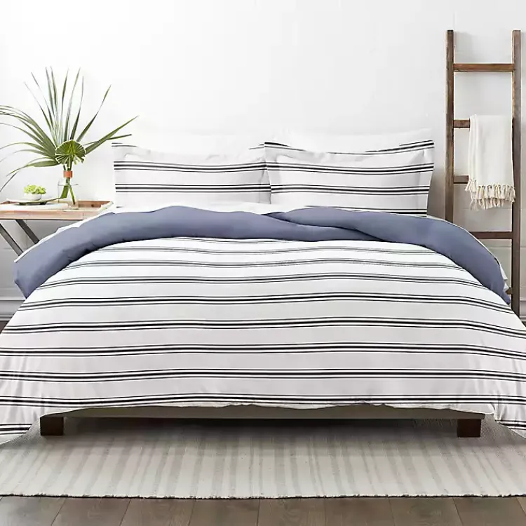 Duvets-Kirklands Home Navy Blue Echo Stripe 2-pc. Twin Duvet Cover Set