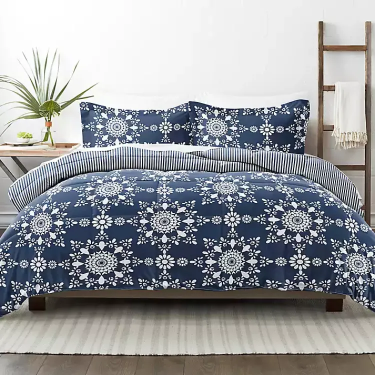 Comforters-Kirklands Home Navy Daisy Medallion King 3-pc. Comforter Set Blue