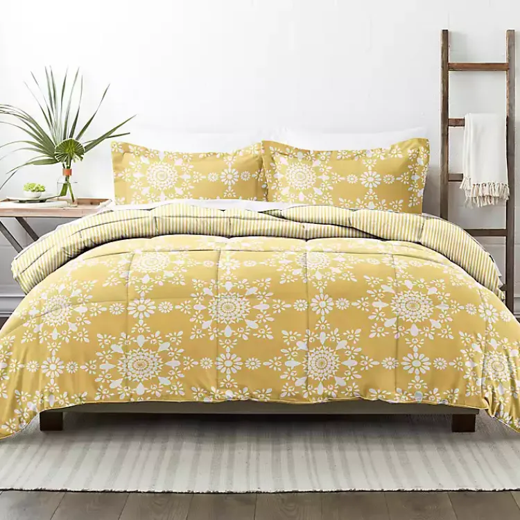 Comforters-Kirklands Home Daisy Medallion Queen 3-pc. Comforter Set Yellow
