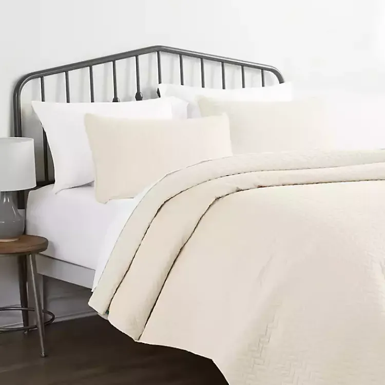 Bedspreads & Coverlets-Kirklands Home Herringbone Quilted 3-pc. King Coverlet Set Ivory