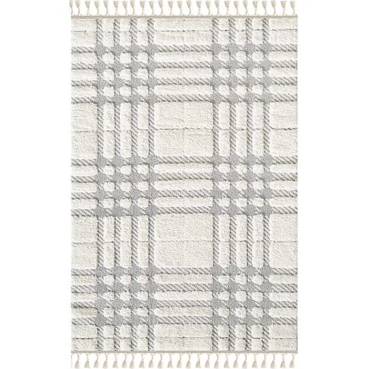 Area Rugs-Kirklands Home Cream and Gray Tufted Criss-Cross Area Rug, 7x9