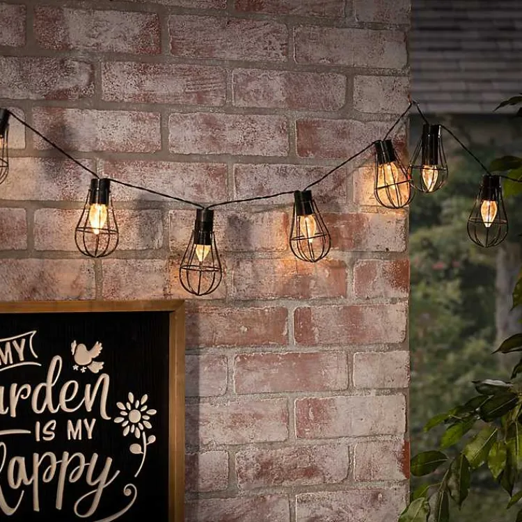 Outdoor Lighting-Kirklands Home Wire Cage Solar Outdoor String Lights Black