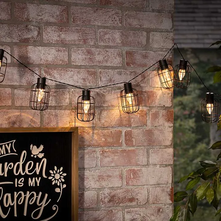 Outdoor Lighting-Kirklands Home Wire Round Cage Solar Outdoor String Lights Black