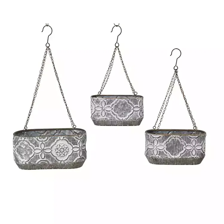 Planters-Kirklands Home Galvanized Hanging Bucket Planters, Set of 3 Silver