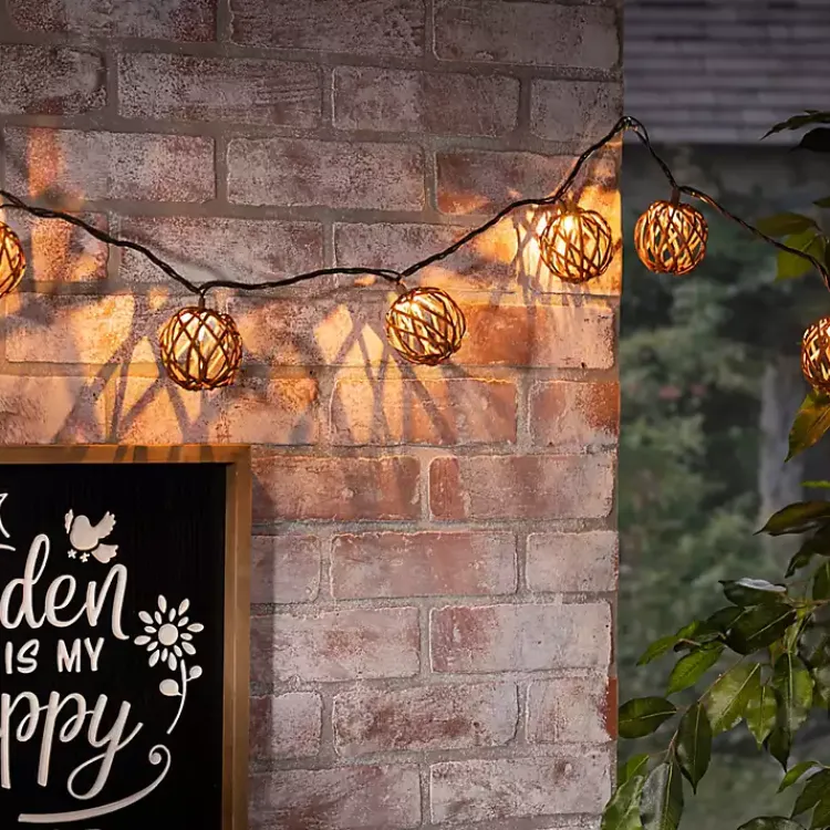 Outdoor Lighting-Kirklands Home Woven Rattan Bulb Outdoor String Lights Brown