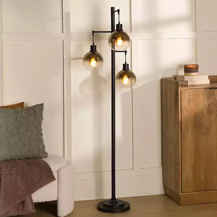 Floor Lamps-Kirklands Home Black Metal and Glass 3-Arm Floor Lamp Gold