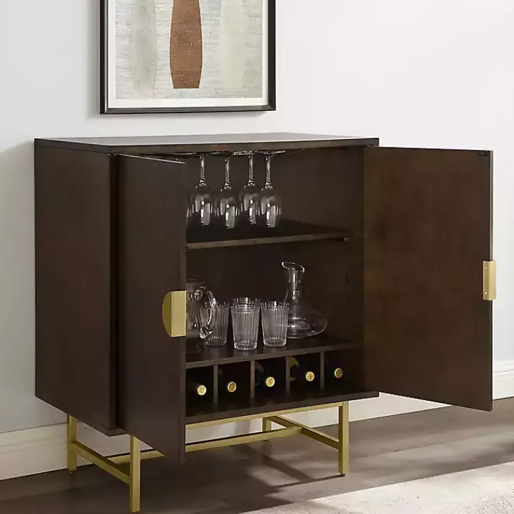 Cabinets & Sideboards-Kirklands Home Brielle Golden Circle Wine Cabinet Brown