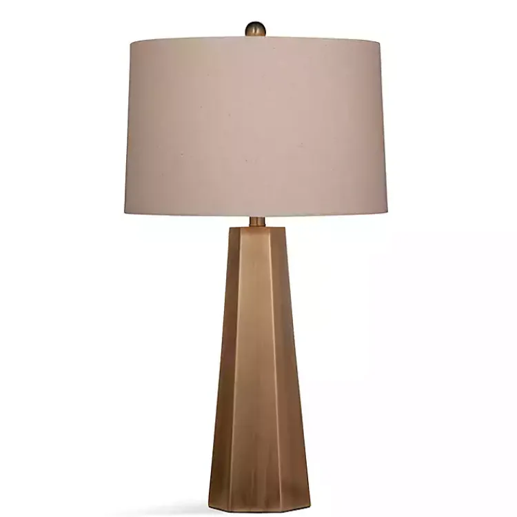 Table Lamps-Kirklands Home Gold Tapered Hexagon Table Lamp Tan