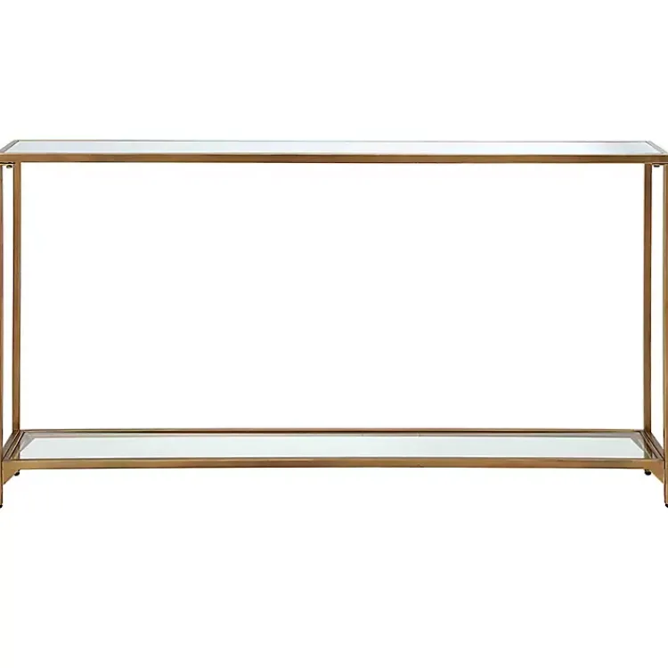 Entryway Furniture-Kirklands Home Warm en Mirrored Top Console Table Gold