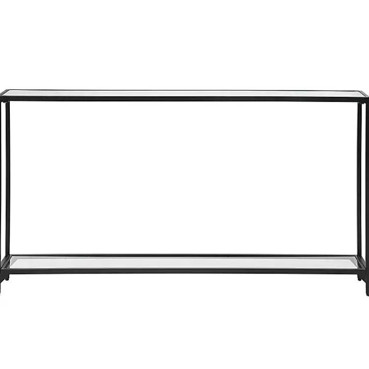 Console Tables-Kirklands Home Black Metal Mirrored Top Console Table