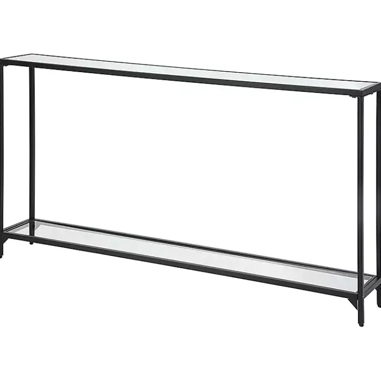 Console Tables-Kirklands Home Black Metal Mirrored Top Console Table