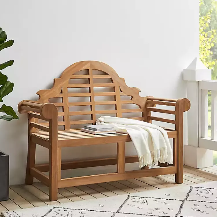Outdoor Seating-Kirklands Home Arched Teakwood Slatted Outdoor Bench Tan