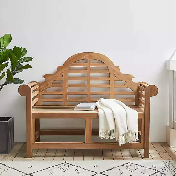 Outdoor Seating-Kirklands Home Arched Teakwood Slatted Outdoor Bench Tan