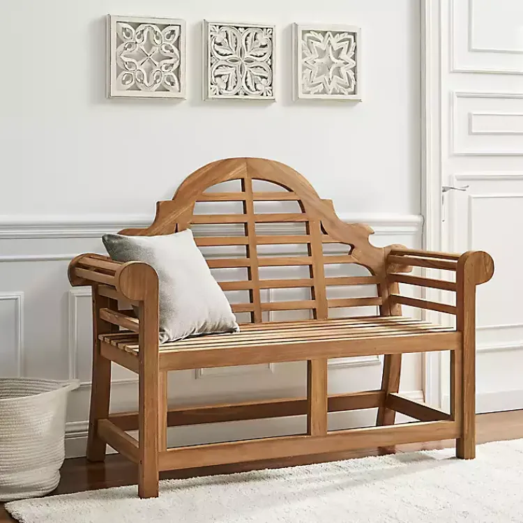 Outdoor Seating-Kirklands Home Arched Teakwood Slatted Outdoor Bench Tan