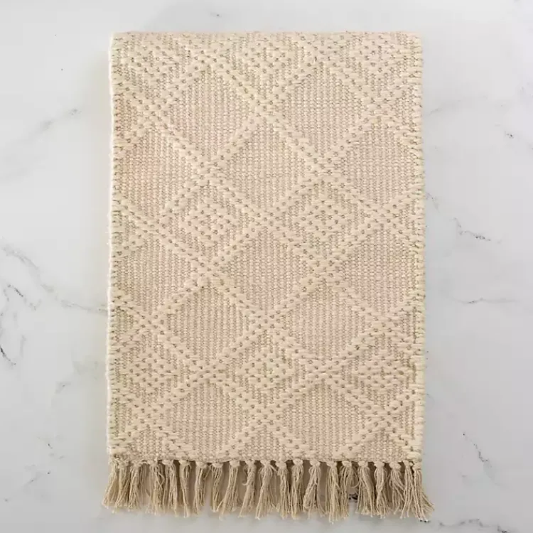Table Linens-Kirklands Home Woven Lattice Tasseled Table Runner Ivory