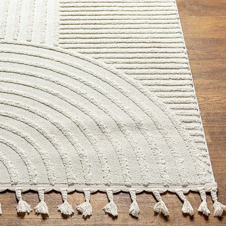 Area Rugs-Kirklands Home Geometric Lines Tassel Area Rug, 6x9 Ivory