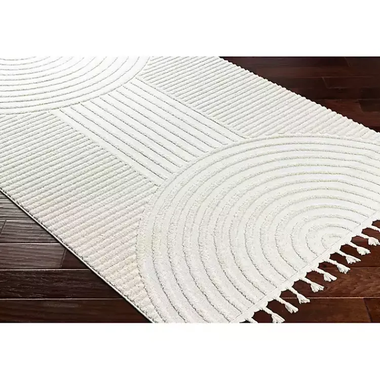 Area Rugs-Kirklands Home Geometric Lines Tassel Area Rug, 6x9 Ivory