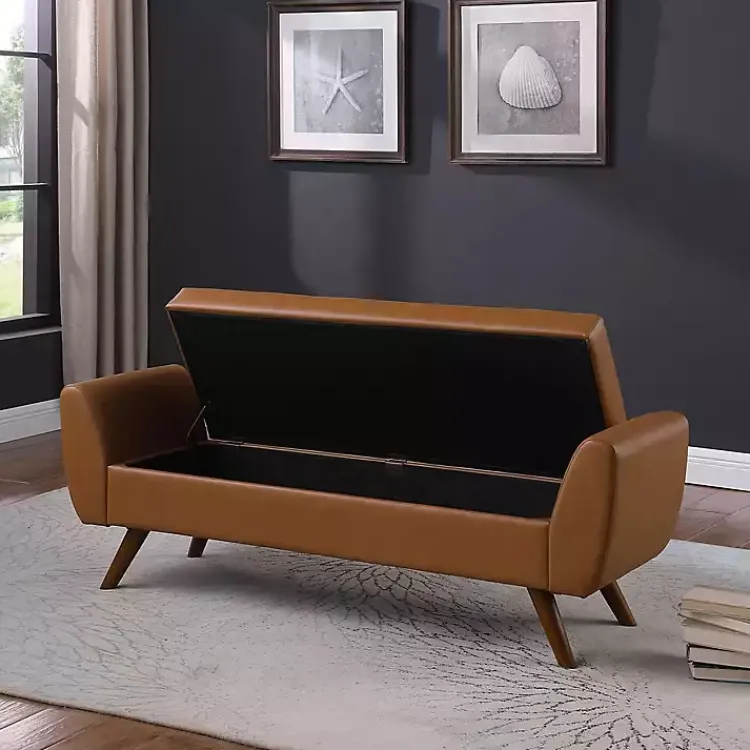 Benches & Ottomans-Kirklands Home Carmel Vegan Leather Storage Bench Brown