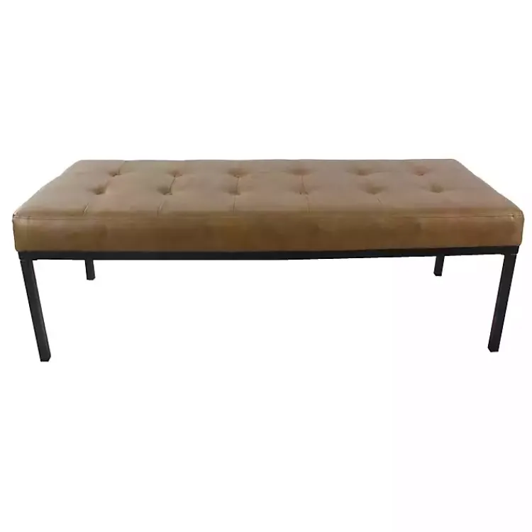 Benches & Ottomans-Kirklands Home Faux Leather Tufted Button Bench Brown