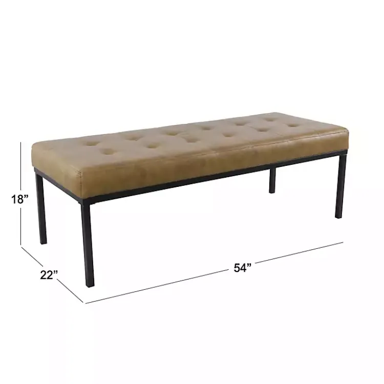 Benches & Ottomans-Kirklands Home Faux Leather Tufted Button Bench Brown