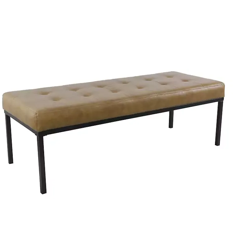 Benches & Ottomans-Kirklands Home Faux Leather Tufted Button Bench Brown