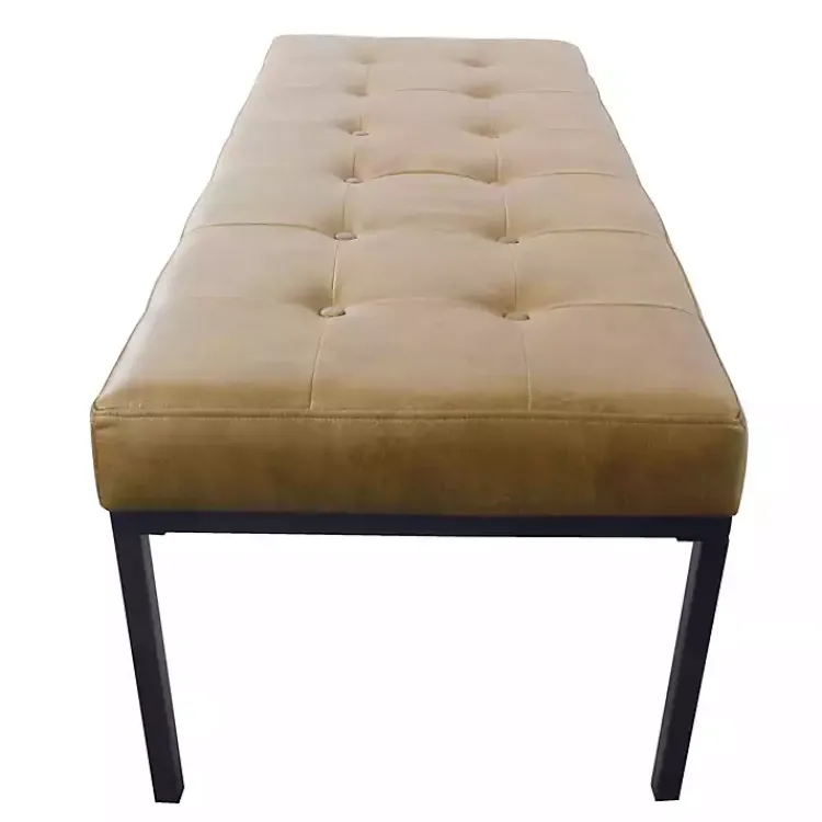 Benches & Ottomans-Kirklands Home Faux Leather Tufted Button Bench Brown