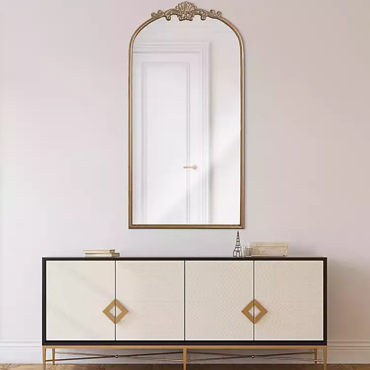 Decorative Mirrors-Kirklands Home Antique Gold Metal Ornate Arch Wall Mirror