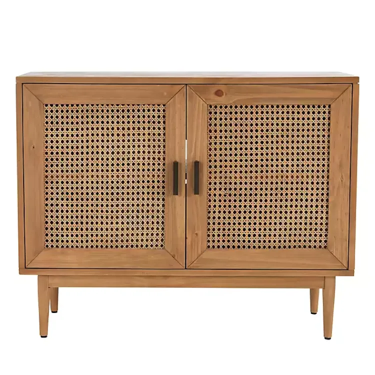 Cabinets & Sideboards-Kirklands Home Reclaimed Pine and Woven Cane Cabinet
